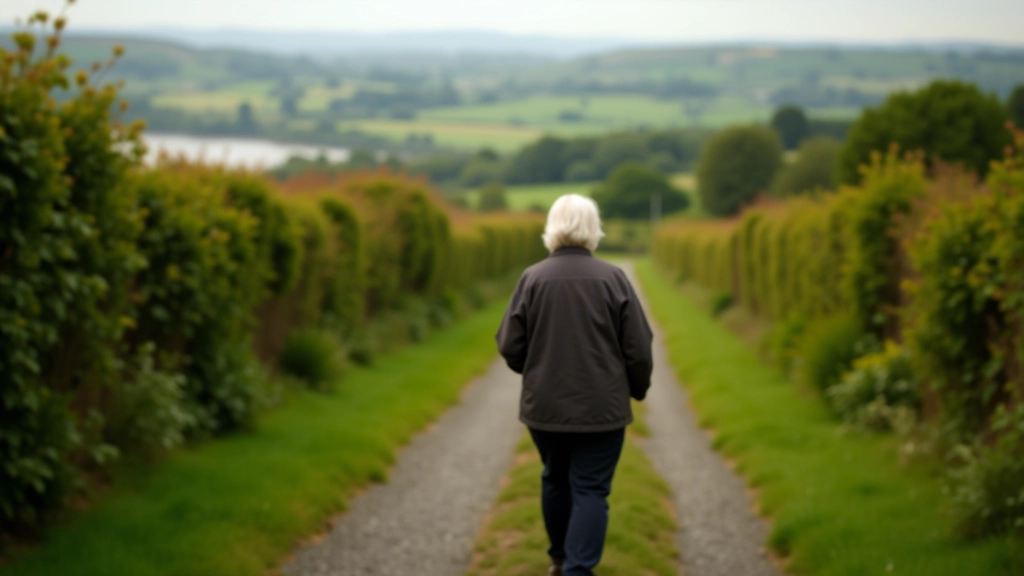 Person walking on hillside path, viewed from behind